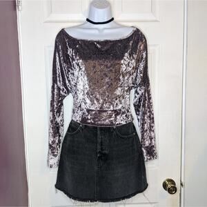 Oh La La Cheri Paris Purple Crush Velvet Velour Off the Shoulder Cropped Top L